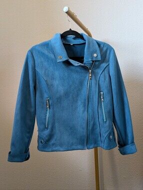 Cobalt Blue Suede Moto Jacket